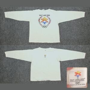 Y2K Salt Lake 2002 Olympics Flags Womens Boxy Cropped Long Sleeve Tee Large